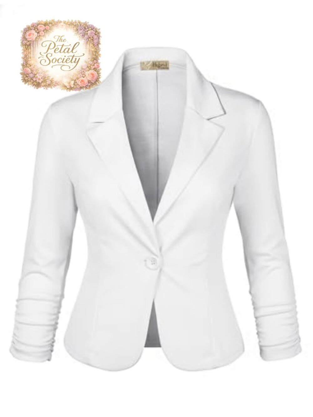 Ponte Knit Blazer Cardigan 3/4 Scrunch Sleeve Notch Collar Business Casual